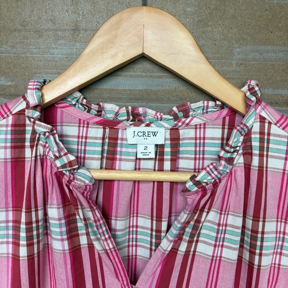 J. Crew Factory Plaid Mini Dress Ruffle Trim Pink Preppy Summer Career Womens 2 - Picture 2 of 5